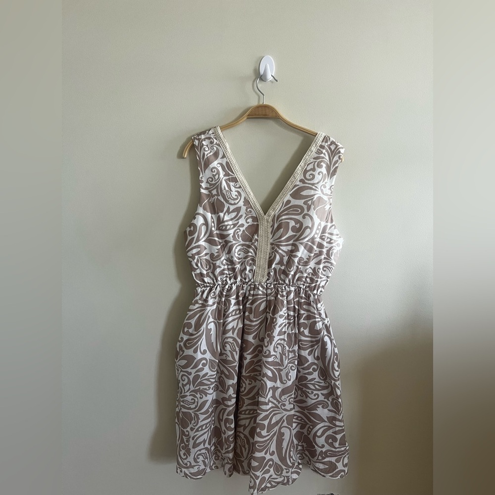 Saiph Cotton Dress Pockets Sleeveless Gold Trim Large Spring‎ Summer Italy Light